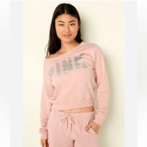 Victoria's Secret PINK Fleece Cropped Sweatshirt size XXL Silver Foil Logo